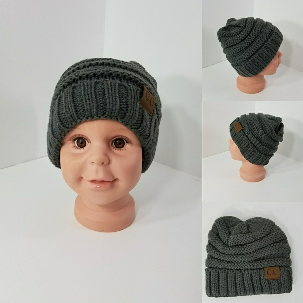 Toddler Beanie hats thermal protective Dark Gray